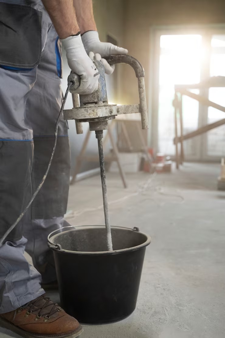 Concrete worker finishing a fresh pour